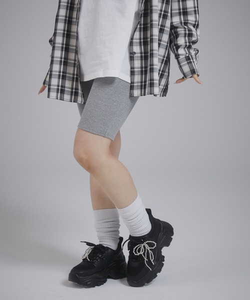 ENVYM（アンビー）の「テレコバイカーパンツ（その他パンツ・レディース・グレー/ブラック・FREE）」の8枚目の写真