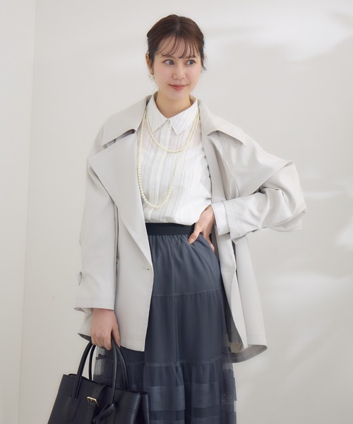 KATHARINE ROSS(キャサリンロス)の「【KATHARINE ROSS】〈UVカット・撥水加工・接触冷感〉ビックカラーハーフコート(トレンチコート・レディース・ライトグレー/グレイッシュベージュ・MEDIUM)」の14枚目の写真