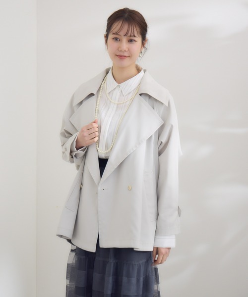 KATHARINE ROSS(キャサリンロス)の「【KATHARINE ROSS】〈UVカット・撥水加工・接触冷感〉ビックカラーハーフコート(トレンチコート・レディース・ライトグレー/グレイッシュベージュ・MEDIUM)」の16枚目の写真