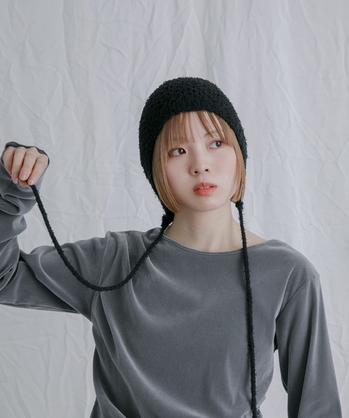 KBF（ケイビーエフ）の「スプリングニットボンネット（ニットキャップ/ビーニー・レディース・ブラック/ベージュ・ONE）」の3枚目の写真