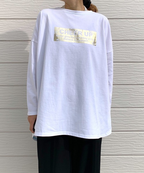 tシャツ スクエア箔プリントロンT レディース セール】スクエア箔プリントロンT（Tシャツ/カットソー）｜Q