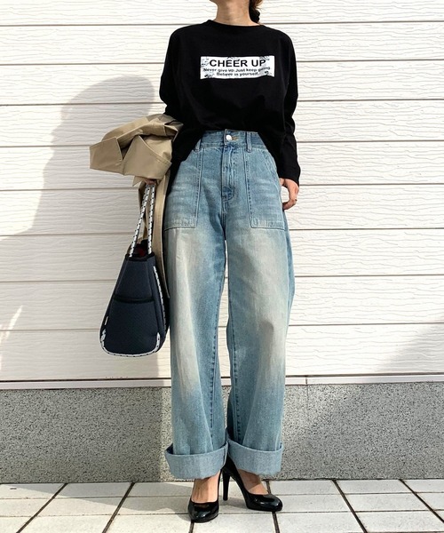 tシャツ スクエア箔プリントロンT レディース セール】スクエア箔プリントロンT（Tシャツ/カットソー）｜Q