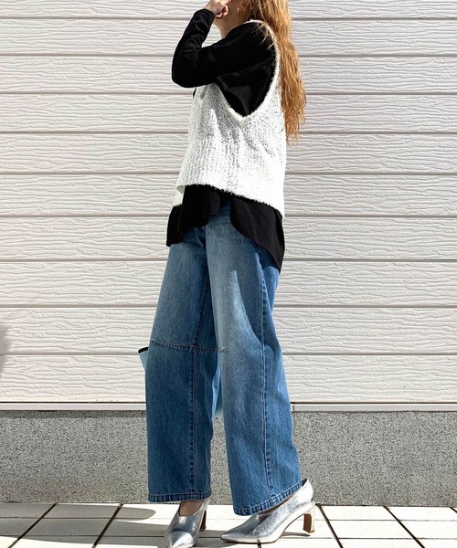 Q(キュー)の「スクエア箔プリントロンT(Tシャツ/カットソー・レディース・ブラック/ホワイト・MEDIUM)」の6枚目の写真