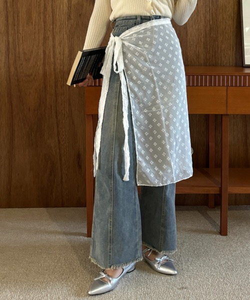 efill(エフィル)の「ドット フラワー シアー レイヤード 巻きスカート(スカート・レディース・ホワイト・FREE)」の4枚目の写真