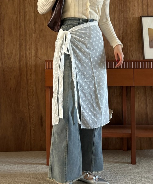 efill(エフィル)の「ドット フラワー シアー レイヤード 巻きスカート(スカート・レディース・ホワイト・FREE)」の16枚目の写真