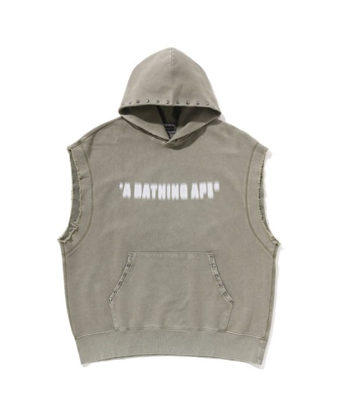 STUDDED GARMENT DYE LOGO SLEEVELESS PULLOVER HOODIE（パーカー）｜A 