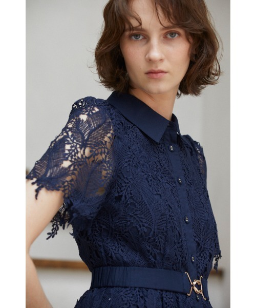 セール】Charlotte Belted Lace Dress リーフケミカルレース