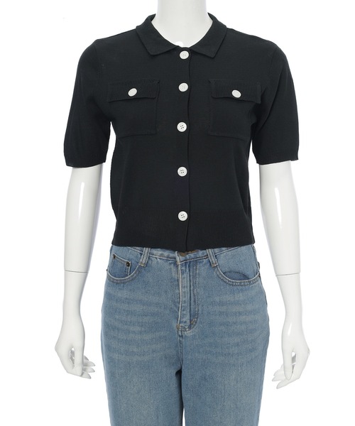 Edit Sheen（エディットシーン）の「衿付半袖ニットカーディガン（カーディガン/ボレロ・レディース・ベージュ/ブラック・M）」の20枚目の写真