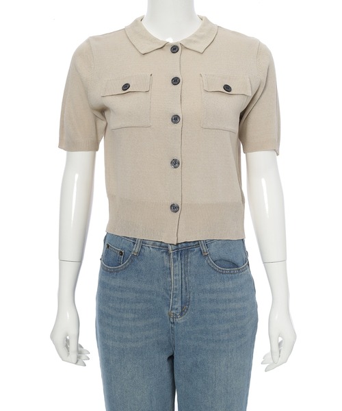 Edit Sheen（エディットシーン）の「衿付半袖ニットカーディガン（カーディガン/ボレロ・レディース・ベージュ/ブラック・M）」の21枚目の写真