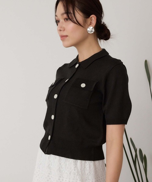 Edit Sheen（エディットシーン）の「衿付半袖ニットカーディガン（カーディガン/ボレロ・レディース・ベージュ/ブラック・M）」の13枚目の写真