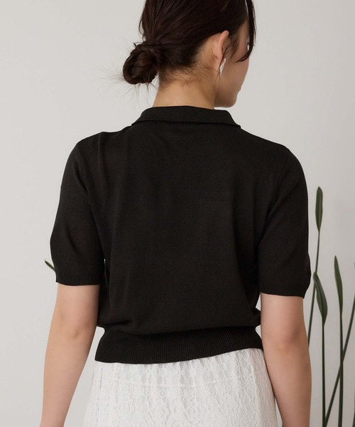 Edit Sheen（エディットシーン）の「衿付半袖ニットカーディガン（カーディガン/ボレロ・レディース・ベージュ/ブラック・M）」の14枚目の写真