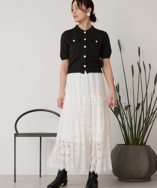 Edit Sheen（エディットシーン）の「衿付半袖ニットカーディガン（カーディガン/ボレロ・レディース・ベージュ/ブラック・M）」の15枚目の写真