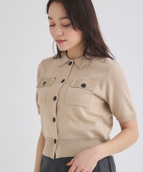 Edit Sheen（エディットシーン）の「衿付半袖ニットカーディガン（カーディガン/ボレロ・レディース・ベージュ/ブラック・M）」の3枚目の写真