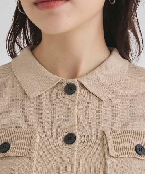 Edit Sheen（エディットシーン）の「衿付半袖ニットカーディガン（カーディガン/ボレロ・レディース・ベージュ/ブラック・M）」の5枚目の写真