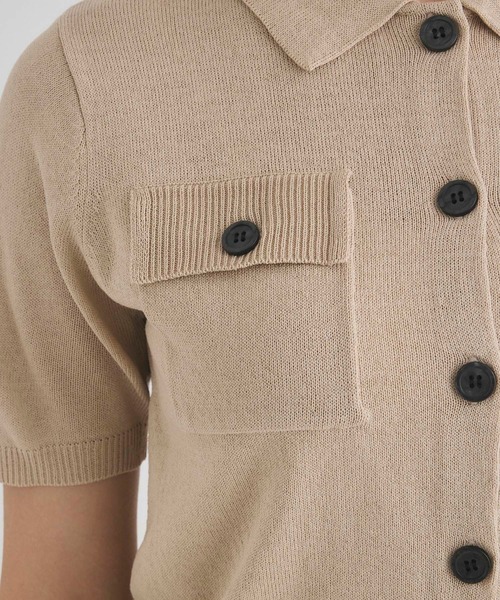 Edit Sheen（エディットシーン）の「衿付半袖ニットカーディガン（カーディガン/ボレロ・レディース・ベージュ/ブラック・M）」の6枚目の写真