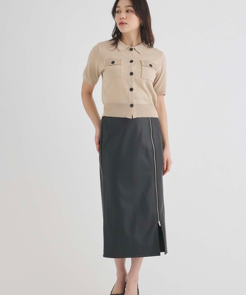 Edit Sheen（エディットシーン）の「衿付半袖ニットカーディガン（カーディガン/ボレロ・レディース・ベージュ/ブラック・M）」の9枚目の写真