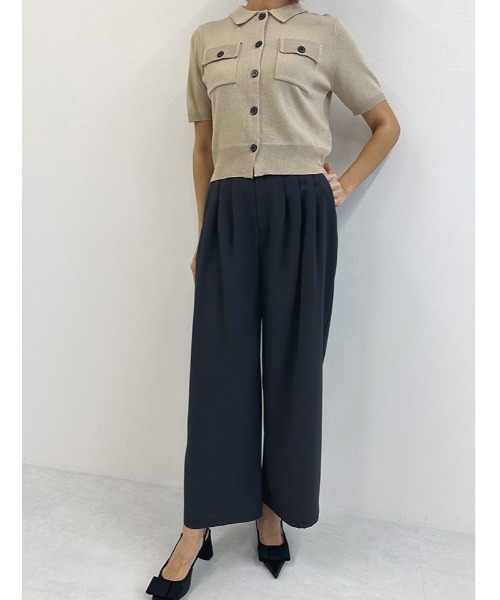 Edit Sheen（エディットシーン）の「衿付半袖ニットカーディガン（カーディガン/ボレロ・レディース・ベージュ/ブラック・M）」の18枚目の写真