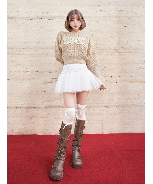 Darich ドットチュールリボンミニスカート