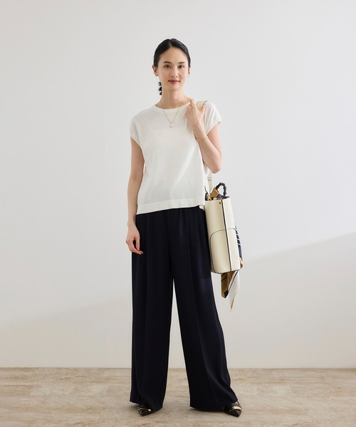 ROPE'（ロペ）の「【洗える】オーガニックコットンハイゲージフレンチスリーブニット（ニット/セーター・レディース・ネイビー/ホワイト/ターコイズブルー・FREE）」の12枚目の写真