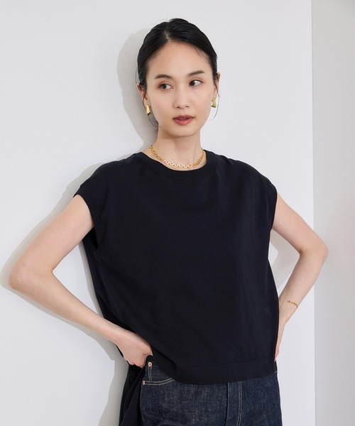 ROPE'（ロペ）の「【洗える】オーガニックコットンハイゲージフレンチスリーブニット（ニット/セーター・レディース・ネイビー/ホワイト/ターコイズブルー・FREE）」の15枚目の写真