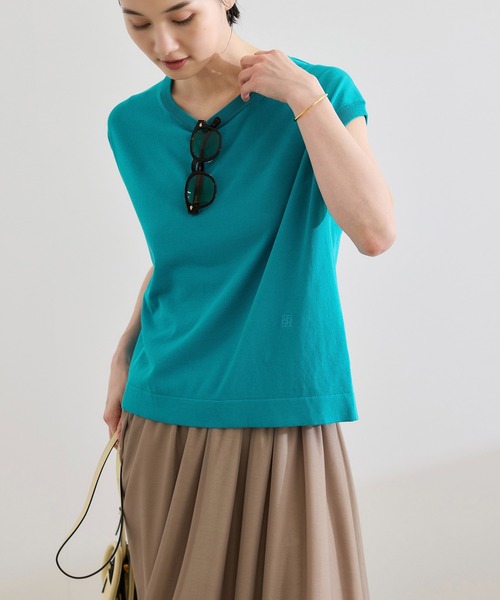 ROPE'（ロペ）の「【洗える】オーガニックコットンハイゲージフレンチスリーブニット（ニット/セーター・レディース・ネイビー/ホワイト/ターコイズブルー・FREE）」の16枚目の写真