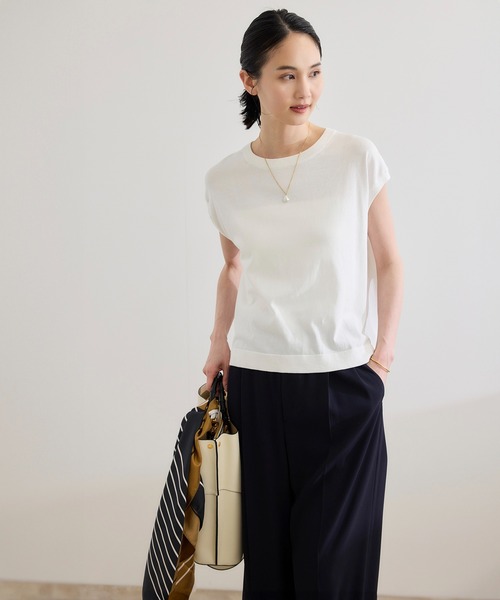 ROPE'（ロペ）の「【洗える】オーガニックコットンハイゲージフレンチスリーブニット（ニット/セーター・レディース・ネイビー/ホワイト/ターコイズブルー・FREE）」の20枚目の写真