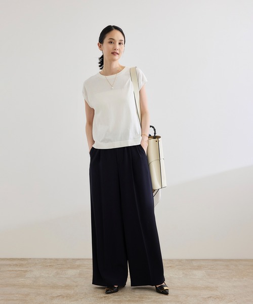 ROPE'（ロペ）の「【洗える】オーガニックコットンハイゲージフレンチスリーブニット（ニット/セーター・レディース・ネイビー/ホワイト/ターコイズブルー・FREE）」の11枚目の写真