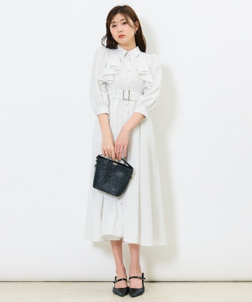 ストライプフリルケープワンピース（ワンピース）｜AND COUTURE