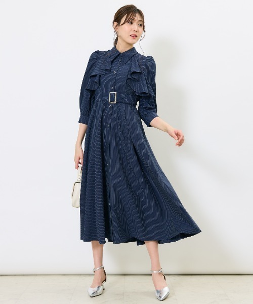 セール】ストライプフリルケープワンピース（ワンピース）｜AND