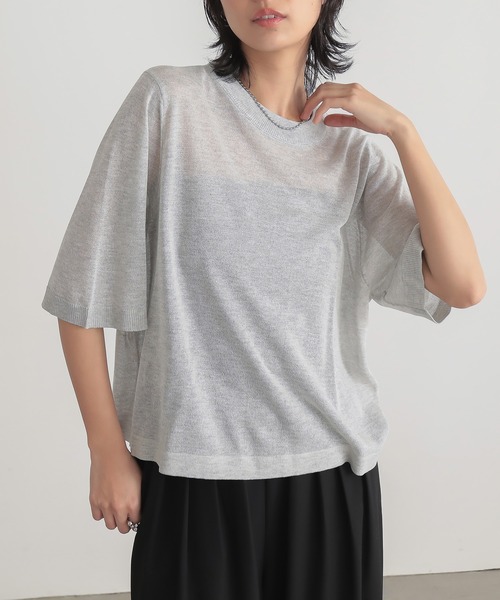 for/c(フォーシー)の「ラメニットシアーTシャツ【サスティナブル】(ニット/セーター・レディース・グレー/ブラウン/ブラック/ホワイト・M/L)」の3枚目の写真