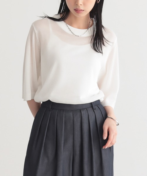 for/c(フォーシー)の「ラメニットシアーTシャツ【サスティナブル】(ニット/セーター・レディース・グレー/ブラウン/ブラック/ホワイト・M/L)」の11枚目の写真