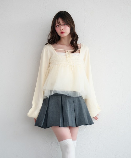 セール】tulle ruffle peplum tops / チュールフリルペプラムトップス