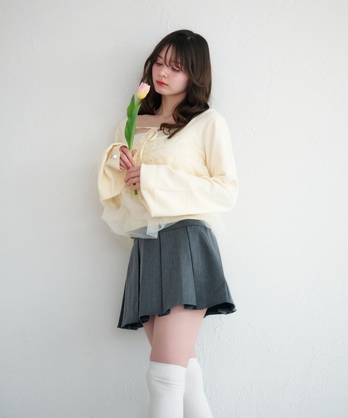 fupel（フぺル）の「tulle ruffle peplum tops / チュールフリルペプラムトップス（ニット/セーター・レディース・アイボリー/ライトグリーン・FREE）」の8枚目の写真