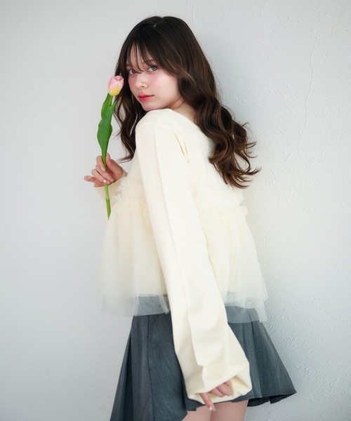 fupel（フぺル）の「tulle ruffle peplum tops / チュールフリルペプラムトップス（ニット/セーター・レディース・アイボリー/ライトグリーン・FREE）」の11枚目の写真