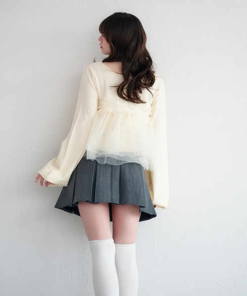 fupel（フぺル）の「tulle ruffle peplum tops / チュールフリルペプラムトップス（ニット/セーター・レディース・アイボリー/ライトグリーン・FREE）」の14枚目の写真