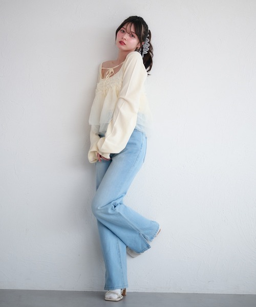 fupel（フぺル）の「tulle ruffle peplum tops / チュールフリルペプラムトップス（ニット/セーター・レディース・アイボリー/ライトグリーン・FREE）」の22枚目の写真