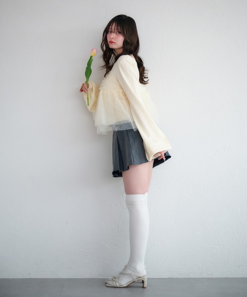 fupel（フぺル）の「tulle ruffle peplum tops / チュールフリルペプラムトップス（ニット/セーター・レディース・アイボリー/ライトグリーン・FREE）」の6枚目の写真