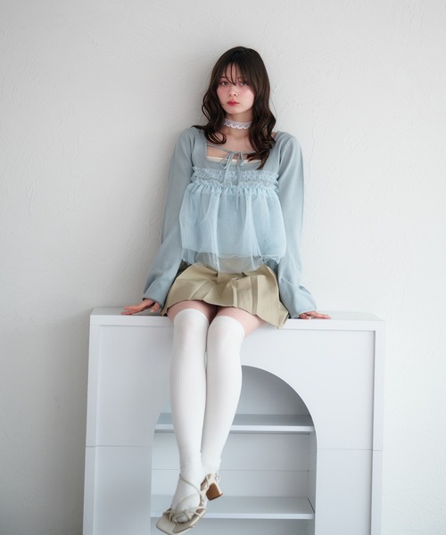 セール】tulle ruffle peplum tops / チュールフリルペプラムトップス
