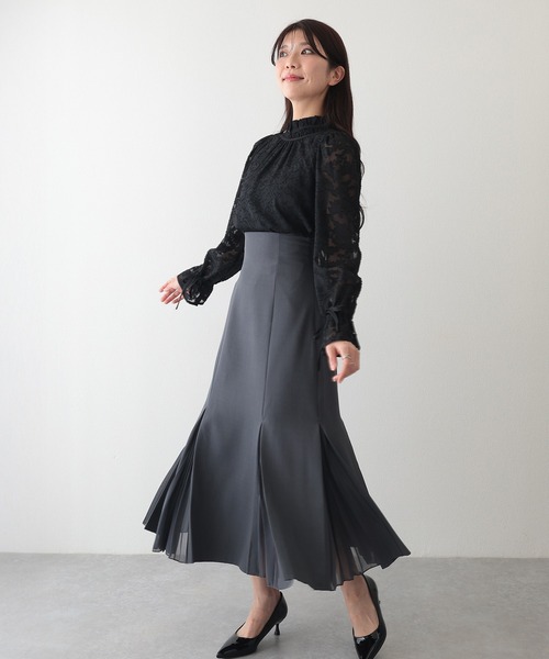 Lace Ladies（レースレディース）の「シアープリーツ ドッキング ハイウエスト タック スカート（スカート・レディース・ブラック/グレイッシュベージュ/チャコールグレー/グレー・S/FREE）」の14枚目の写真