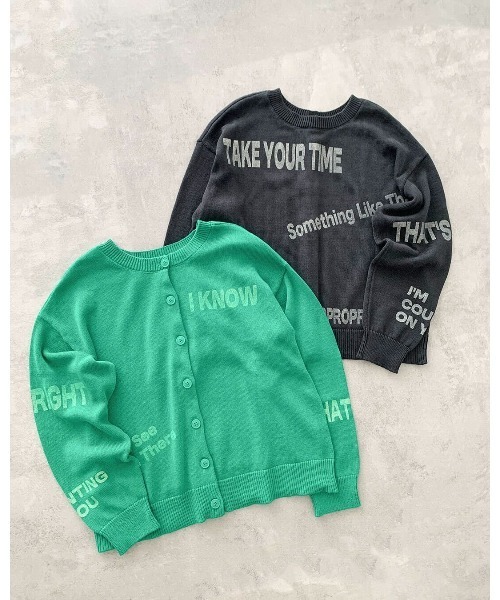 Samansa Mos2（サマンサ モスモス）の「ランダムロゴプリント前後2WAYニット（カーディガン/ボレロ・レディース・グリーン/チャコールグレー/オフホワイト/グレー・F）」の5枚目の写真