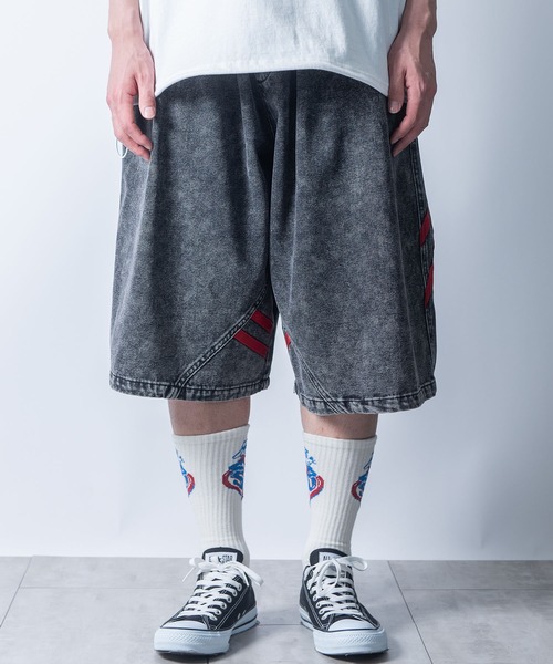 (古着)90s ワイドデニムショーツ jorts バギー ストリート　極太 古着)90s ワイドデニムショーツ jorts バギー ストリート 極太