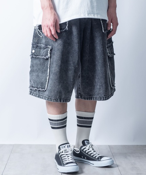 【グランジ】ASTT 25ss ウォッシュド6部丈ルーズデニムショーツ グランジ】ASTT 25ss ウォッシュド6部丈ルーズデニムショーツ