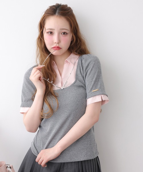 one after another NICE CLAUP（ワンアフターアナザーナイスクラップ）の「シャツドッキングレイヤードトップス（Tシャツ/カットソー・レディース・ブラック/ベージュ/ネイビー/オフホワイト/杢グレー・FREE）」の3枚目の写真