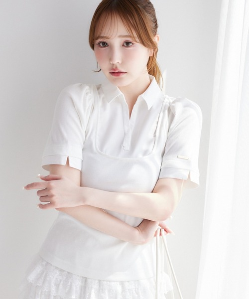 one after another NICE CLAUP（ワンアフターアナザーナイスクラップ）の「シャツドッキングレイヤードトップス（Tシャツ/カットソー・レディース・ブラック/ベージュ/ネイビー/オフホワイト/杢グレー・FREE）」の2枚目の写真