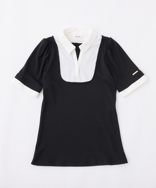 シャツドッキングレイヤードニット(F GREY): TOPS