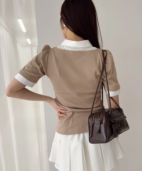 one after another NICE CLAUP（ワンアフターアナザーナイスクラップ）の「シャツドッキングレイヤードトップス（Tシャツ/カットソー・レディース・ブラック/ベージュ/ネイビー/オフホワイト/杢グレー・FREE）」の20枚目の写真