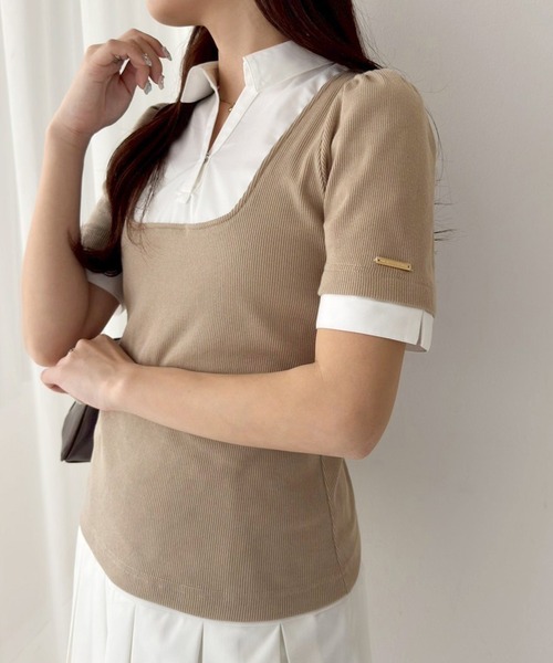 one after another NICE CLAUP（ワンアフターアナザーナイスクラップ）の「シャツドッキングレイヤードトップス（Tシャツ/カットソー・レディース・ブラック/ベージュ/ネイビー/オフホワイト/杢グレー・FREE）」の19枚目の写真