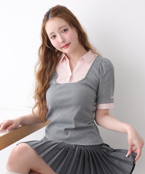 one after another NICE CLAUP（ワンアフターアナザーナイスクラップ）の「シャツドッキングレイヤードトップス（Tシャツ/カットソー・レディース・ブラック/ベージュ/ネイビー/オフホワイト/杢グレー・FREE）」の16枚目の写真