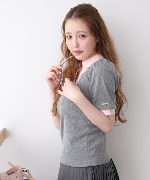 one after another NICE CLAUP（ワンアフターアナザーナイスクラップ）の「シャツドッキングレイヤードトップス（Tシャツ/カットソー・レディース・ブラック/ベージュ/ネイビー/オフホワイト/杢グレー・FREE）」の15枚目の写真