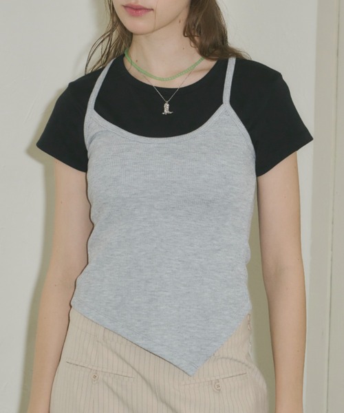 GIUNON（ジウノン）の「asymmetry ribbon camisole / アシンメトリーリボンキャミソール（キャミソール・レディース・ホワイト/グレー・FREE）」の2枚目の写真